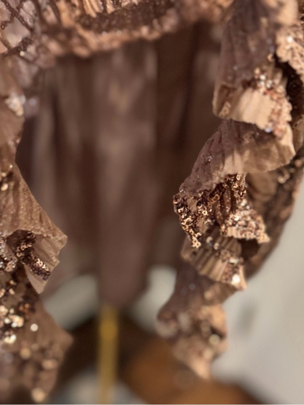 NWT En Saison Brown Sequin Ruffle Mini Dress Size Small - Picture 11 of 15